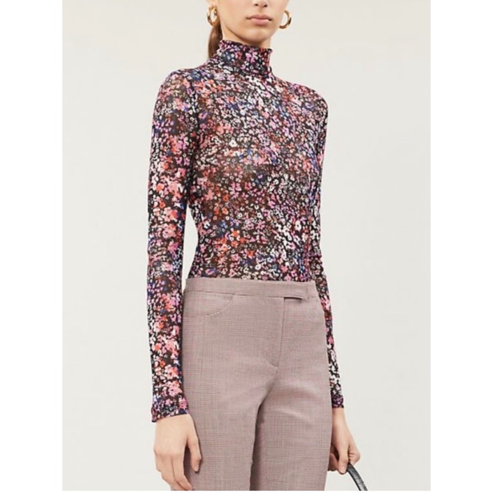 Maje Ditsy Floral Semi Sheer Mesh Turtleneck Top Size 3 US Medium